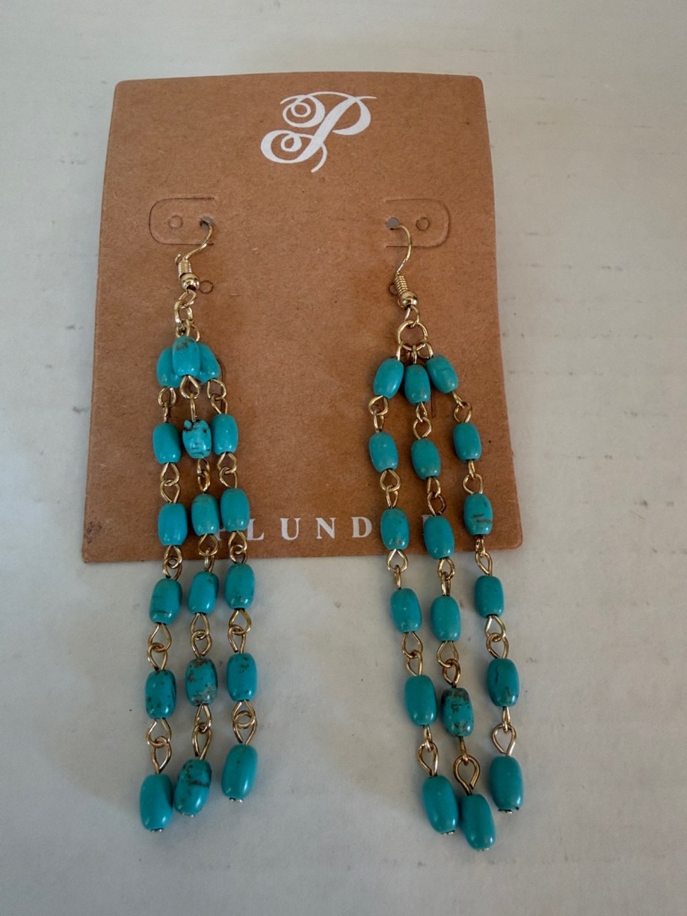 Plunder Turquoise Beaded Gold-Chain Cascade Earrings